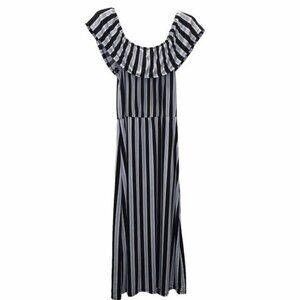 Maxi Dress with Shorts Women Large Open Front Striped Off Shoulder